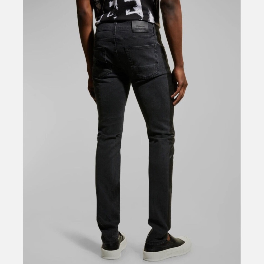 Alexander McQueen Men Black Washed Cotton-Stretch Denim Jeans US40R - Picture 3 of 11